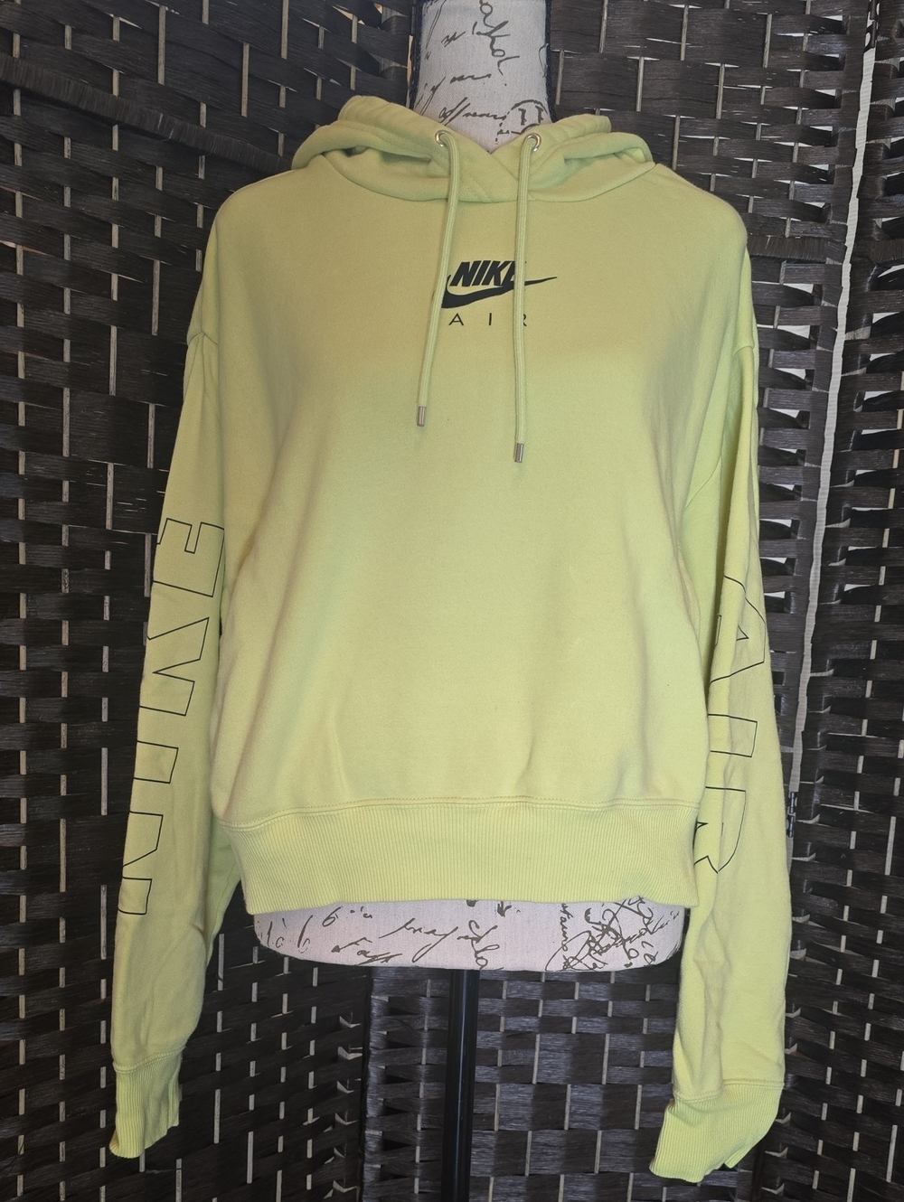 Nike Air Women's Cropped Fleece Pullover Hoodie Neon Lime Green, Large